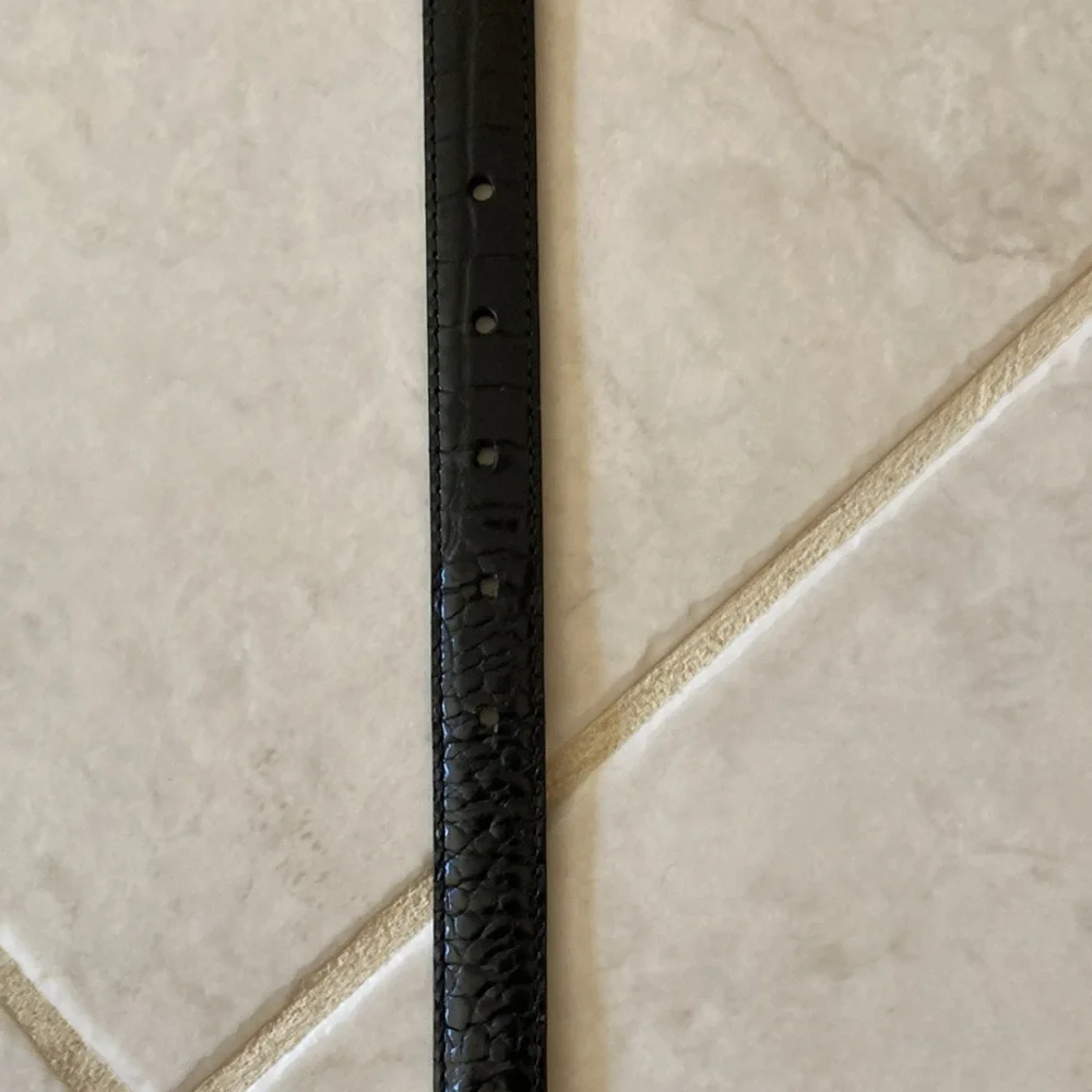 Brighton Slim Black Leather Belt with Ornate Silver Buckle
